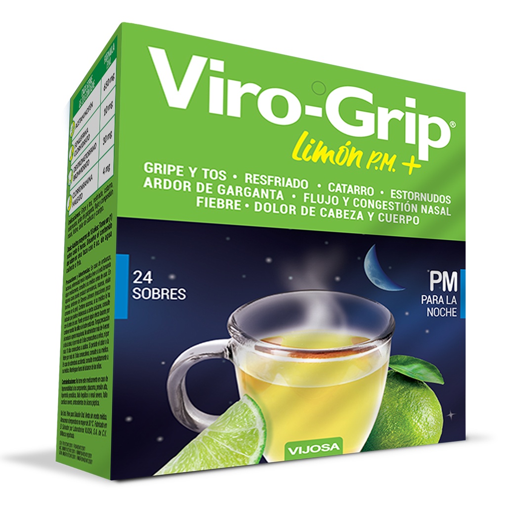 VIRO GRIP TÉ LIMÓN PM NOCHE CAPSULA - CAJA 24 SOBRES (VIJOSA)