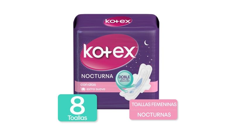 TOALLAS FEMENINAS KOTEX NOCTURNA CON ALAS EXTRA SUAVE