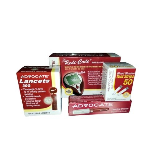 ADVOCATE KIT MEDIDO DE GLUCOSA - GLUCOMETRO + TIRAS REACTIVAS + LANCETAS + PORTALANCETAS