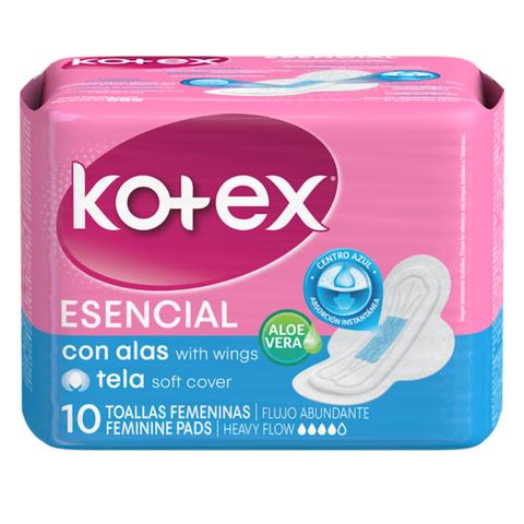 KOTEX ESENCIAL C/ALAS X 10 TOALLAS FEMENINAS
