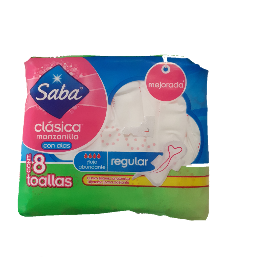 SABA  CLASICA  C/ALAS X 8 TOALLAS FEMENINAS