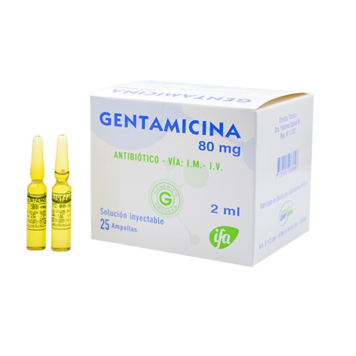 GENTAMICINA 80MG AMPOLLA INY - CAJA DE 10 VIALES X 2ML