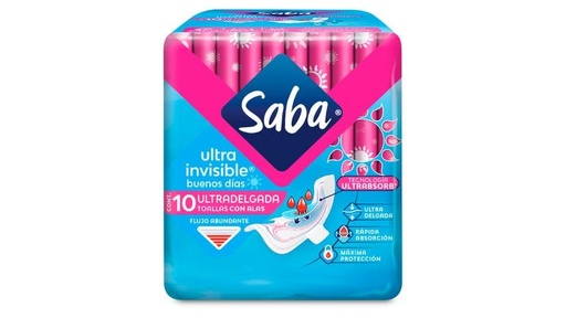TOALLAS FEMENINAS SABA ULTRA-INVISIBLE DÍA CON ALAS